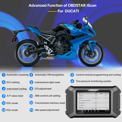 [US/ EU Ship] OBDSTAR iScan Ducati Motorcycle Diagnostic Scanner & Key Programmer Support Multi-languages Service Light Reset